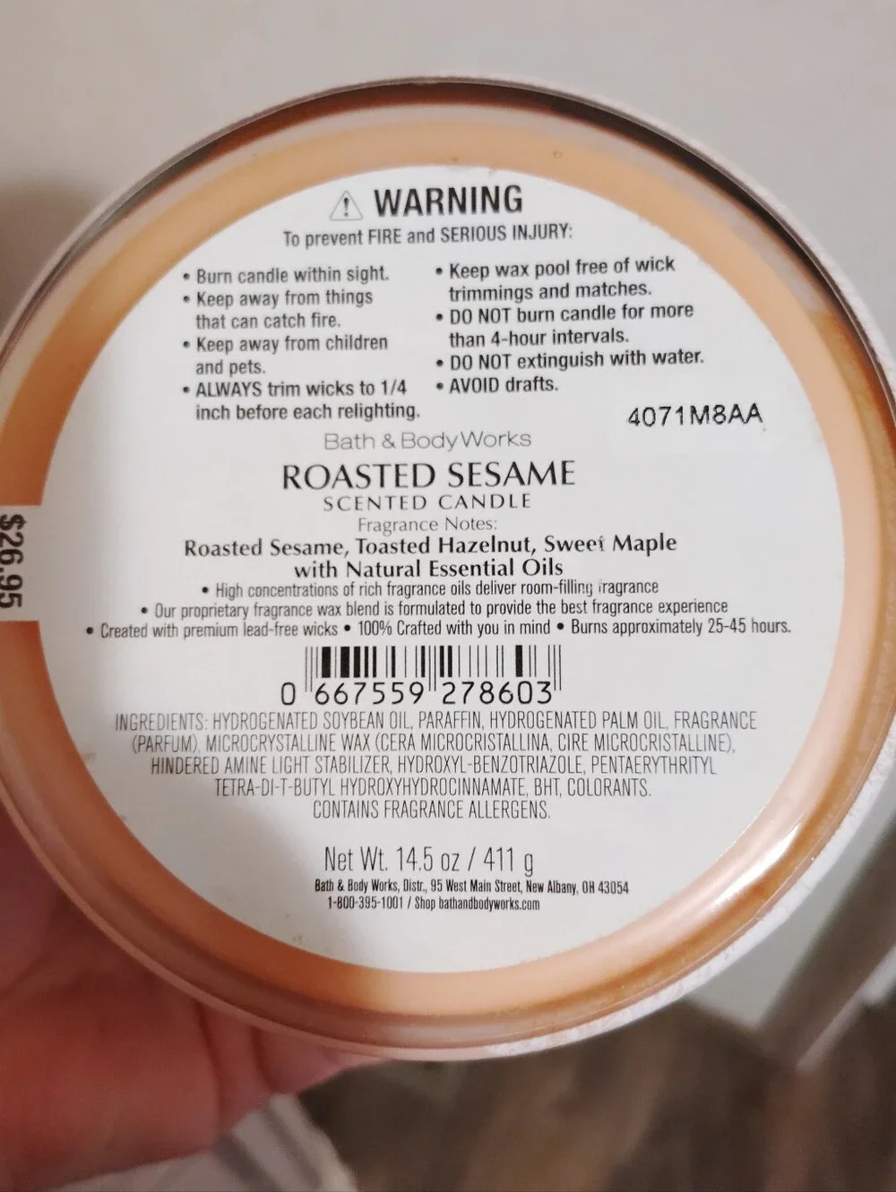 New Fresh Limited Edition Bath & Body Works Toasted Sesame 3 Wick Scented Candle